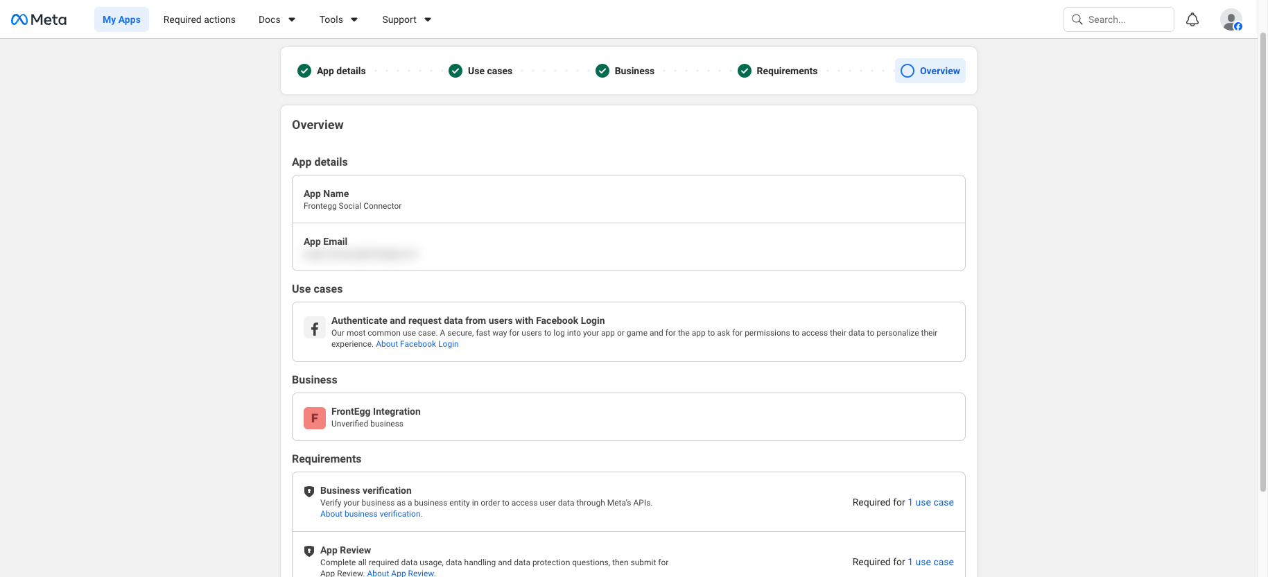 Overview step with Create app highlighted