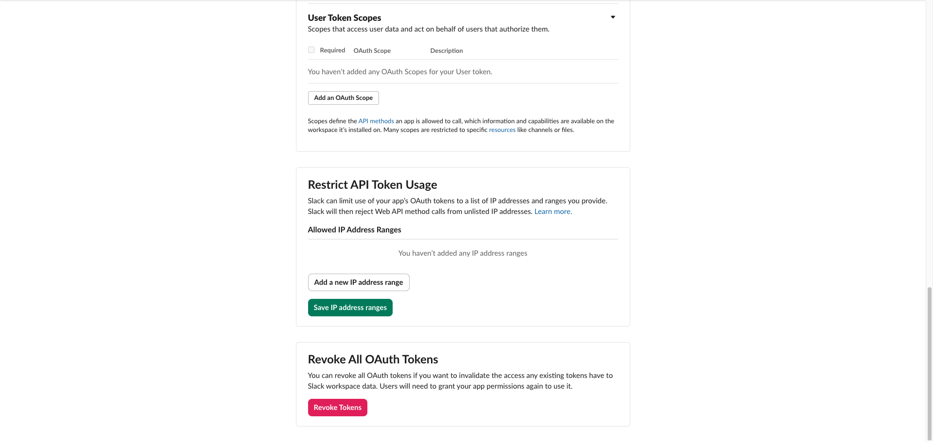 Scopes section with User Token Scopes Add an OAuth Scope highlighted